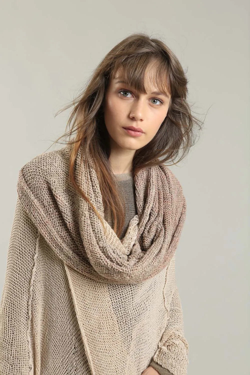 Infinity Handmade knitted Scarf - Taupe Camel Blush