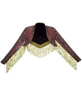 Juicy Jewel | Pearlescent Green & Amber | Sequin Fringe Bolero