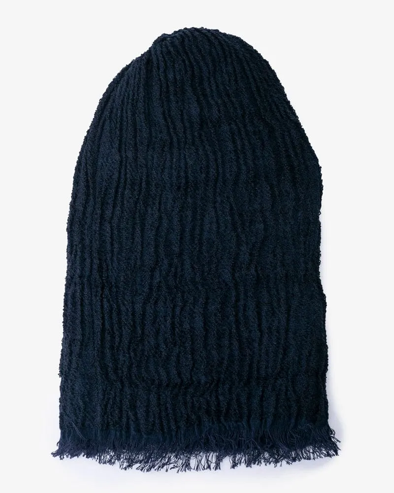 Kobo Oriza Knit Cap, Multi Functional, Cotton and Wool Blend, Split Dark Navy and Indigo, 9 ˝