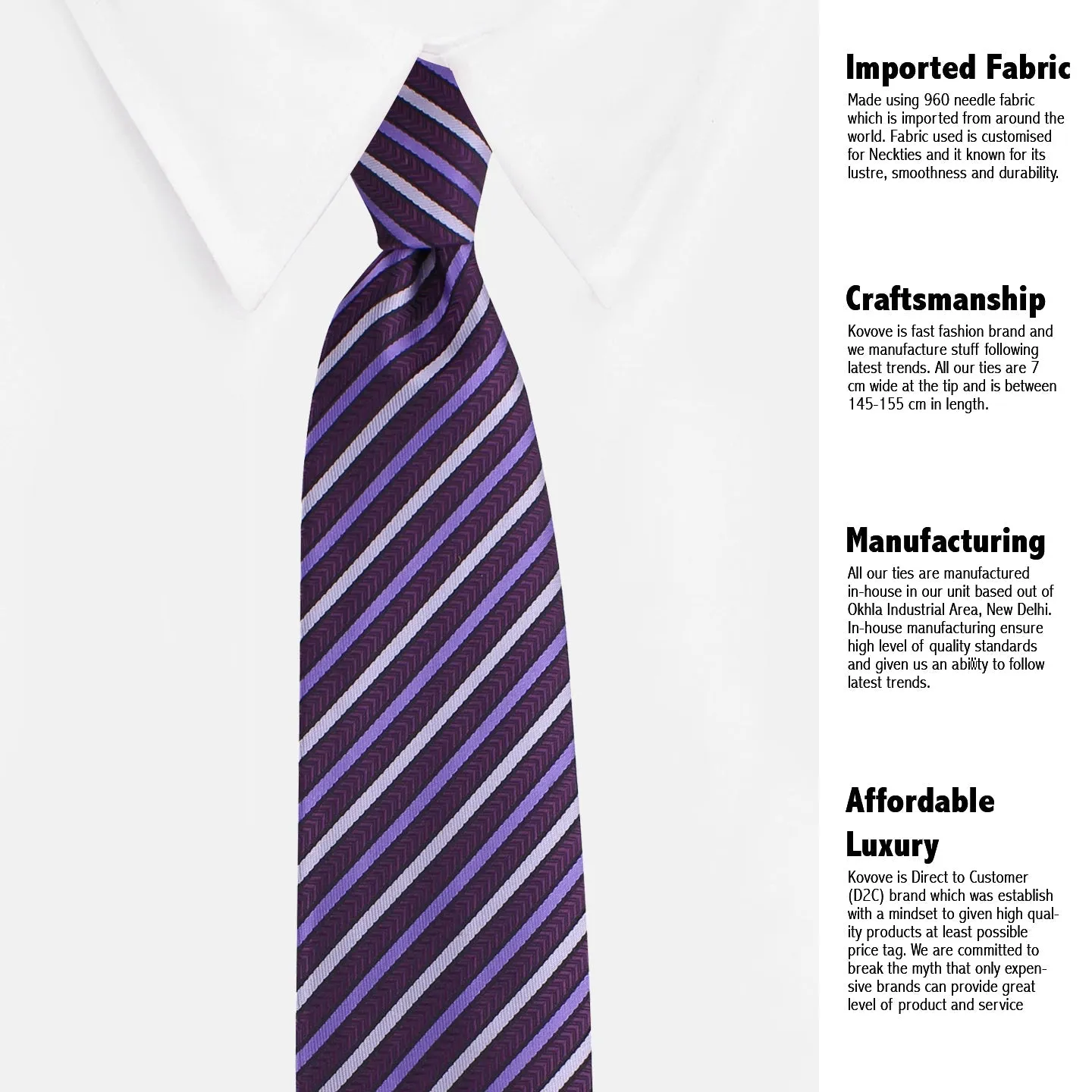 Kovove Purple Striped Neck Tie For Men