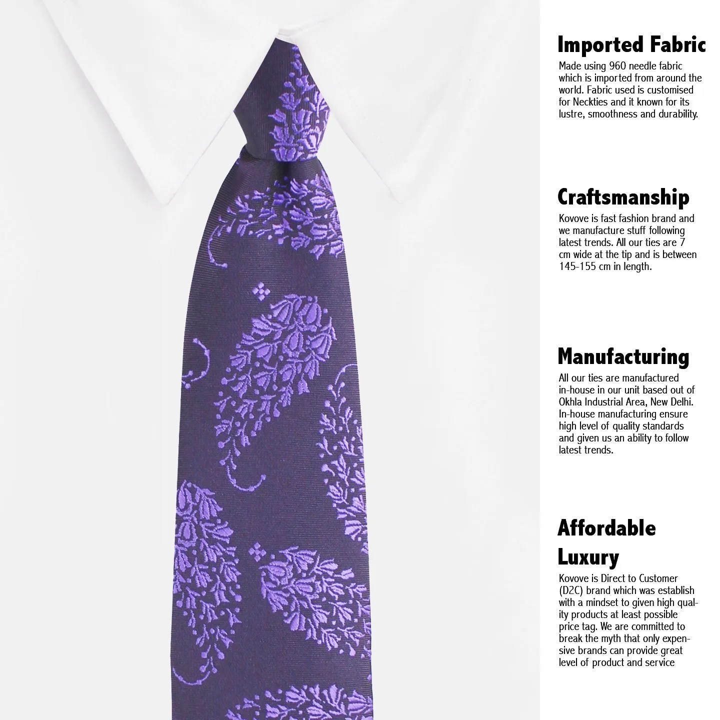 Kovove The Twining Paisley Purple Necktie and Pocket Square Gift Box