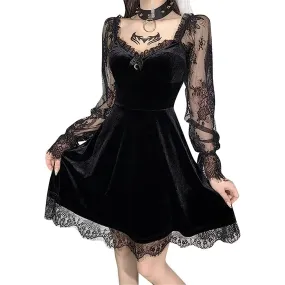 Lace Long Sleeve Black Draped Bodycon Gothic Vintage Dresses