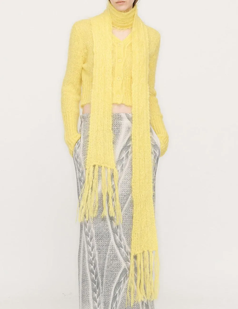 Ladies Solid Color Kint Tassel Wool Scarves YW054