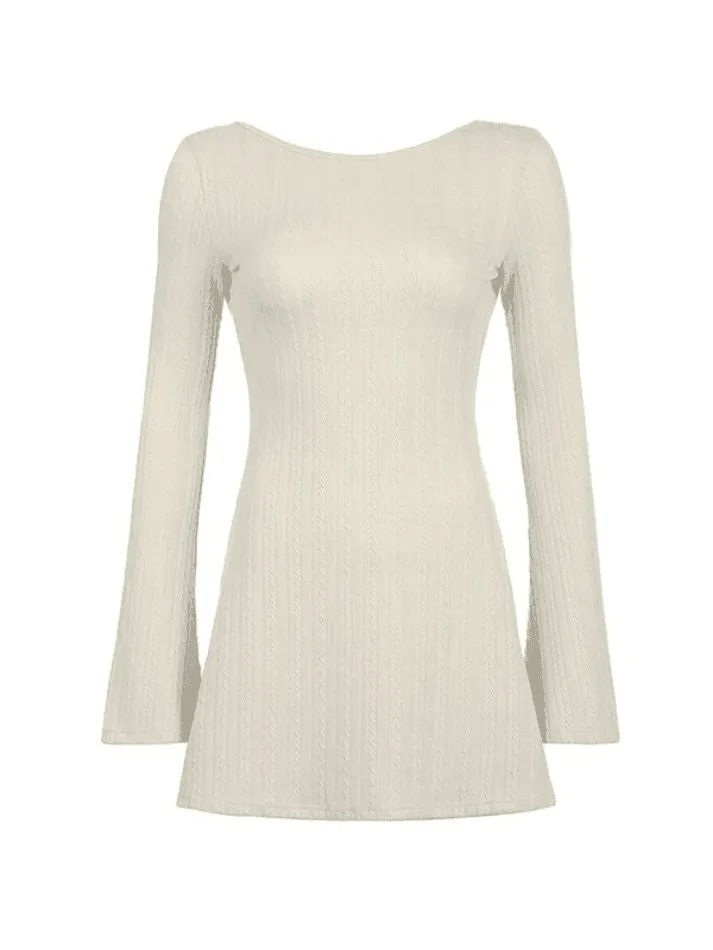 LANFUBEISI - Backless Knitted Long Sleeve Mini Dress