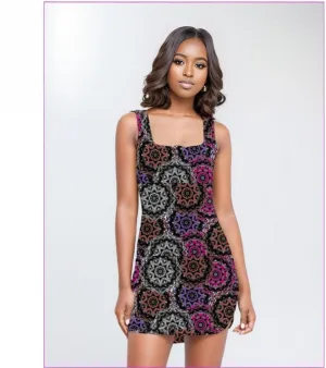 Mandala Graffiti Womens Square Neck Bodycon Dress