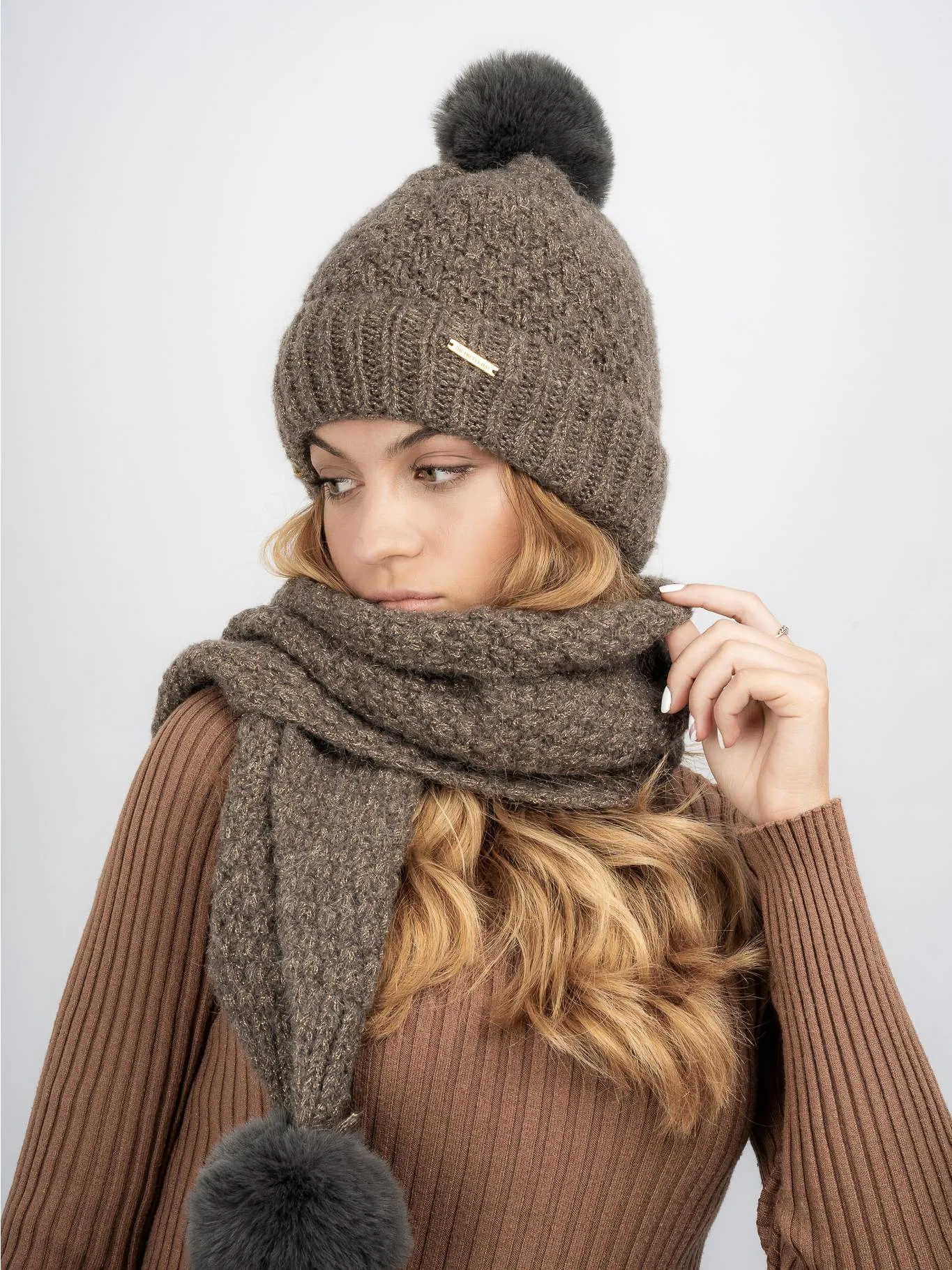 Millie Fleece Lined Beanie & Scarf Set - Pewter