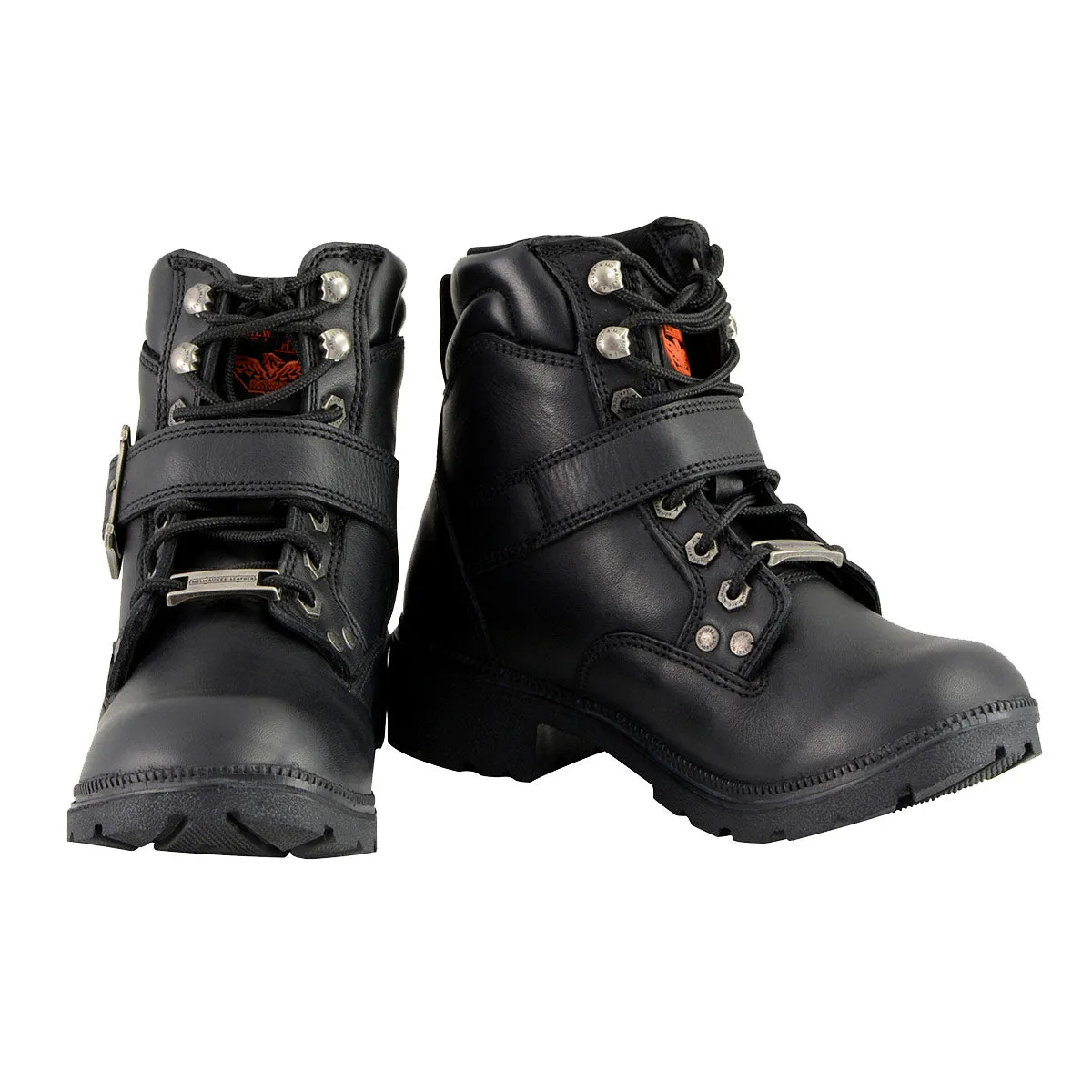 Milwaukee Leather MBL9310 Women's Lace-Up Black Engineer Motorcycle Boots