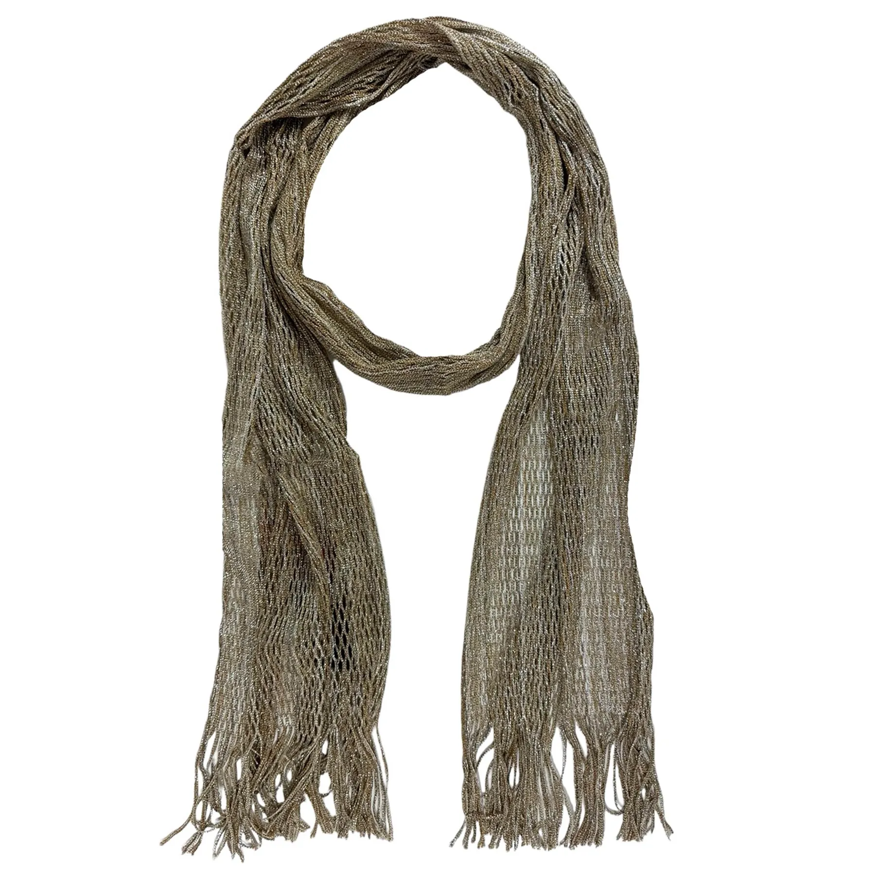 Missoni Scarf Beige Taupe Silver Design - Loose Knit Women Designer Shawl