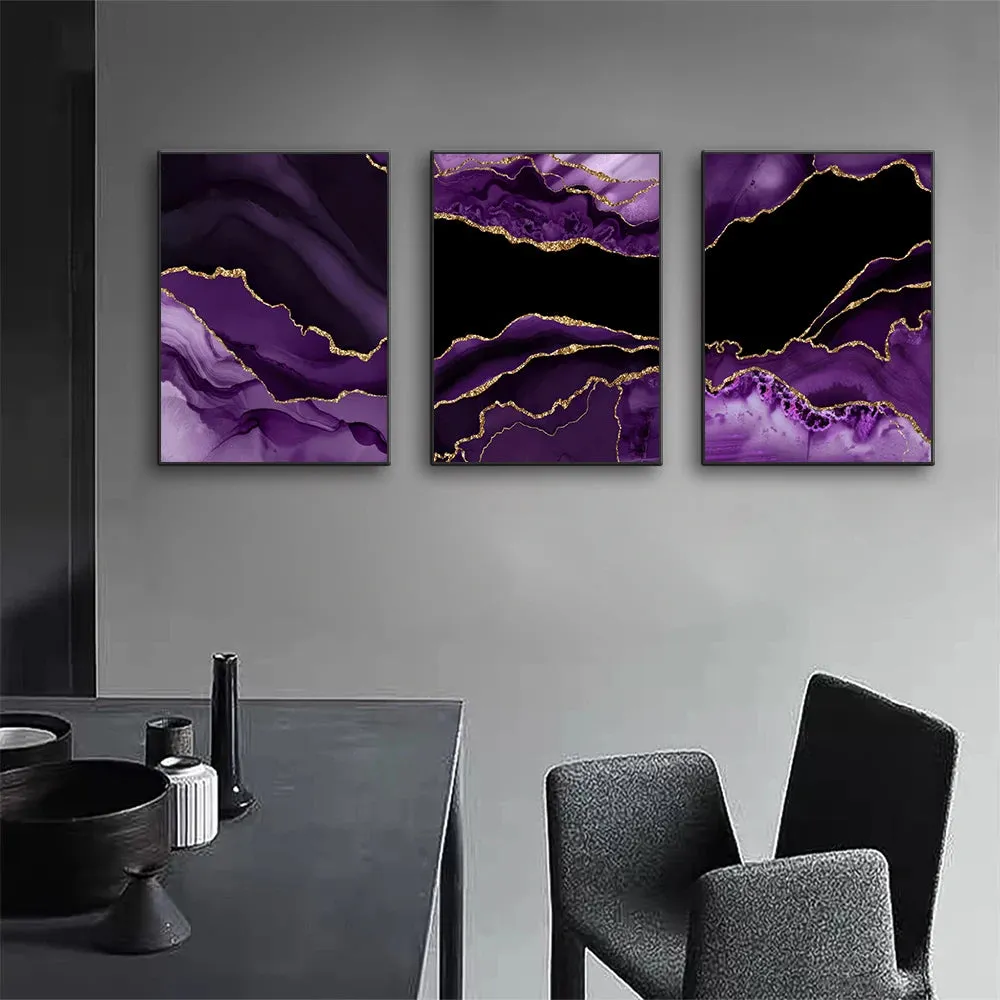 Modern Abstract Liquid Purple Black Marble Print Wall Art Fine Art Canvas Prints Pictures For Living Room Dining Room Home Office Art Decor