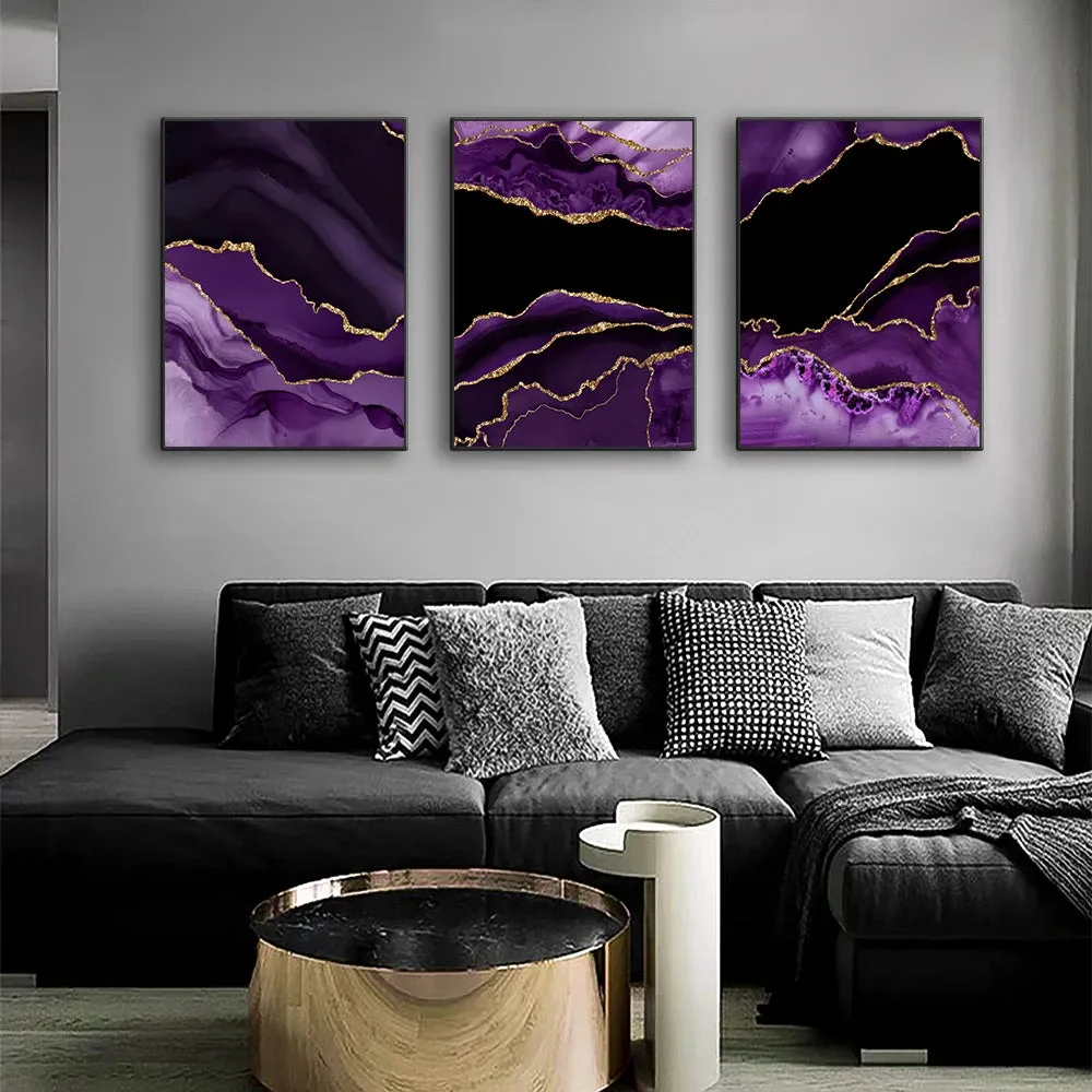 Modern Abstract Liquid Purple Black Marble Print Wall Art Fine Art Canvas Prints Pictures For Living Room Dining Room Home Office Art Decor