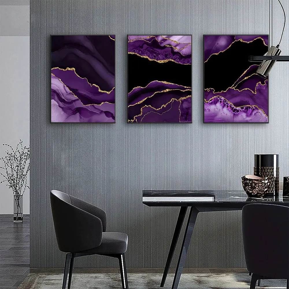 Modern Abstract Liquid Purple Black Marble Print Wall Art Fine Art Canvas Prints Pictures For Living Room Dining Room Home Office Art Decor