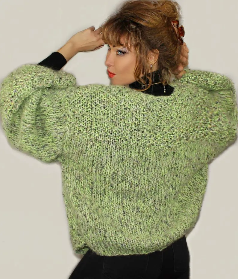 Mohair Oversized Alpaca Chunky Knit Cardigan, Green Bomber