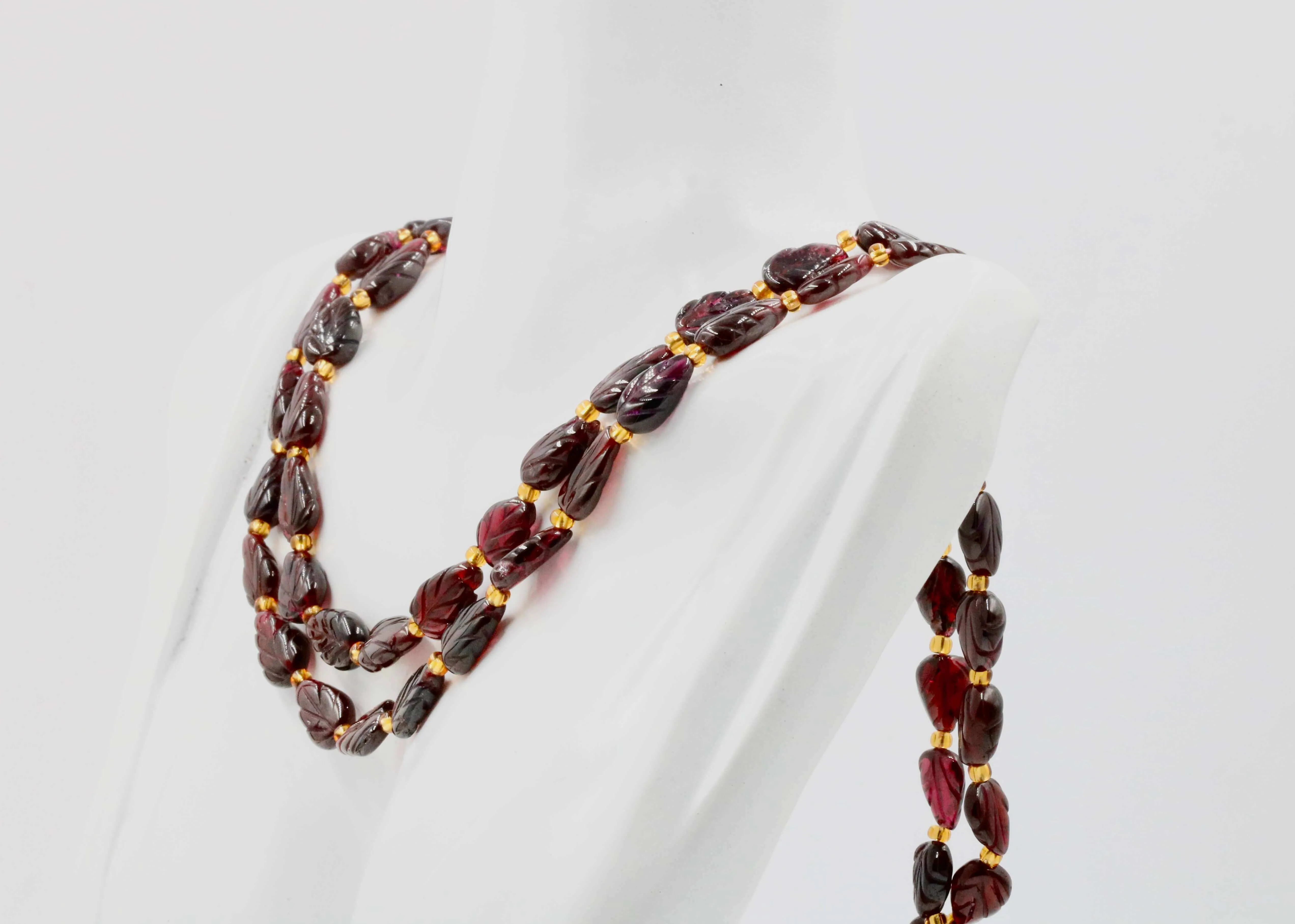 Natural Rhodolite Necklace Carved Leaf Garnet Necklace Beaded Gemstone Necklace Indian Necklace Sarafa Necklace Red Purple Garnet SKU 6142837