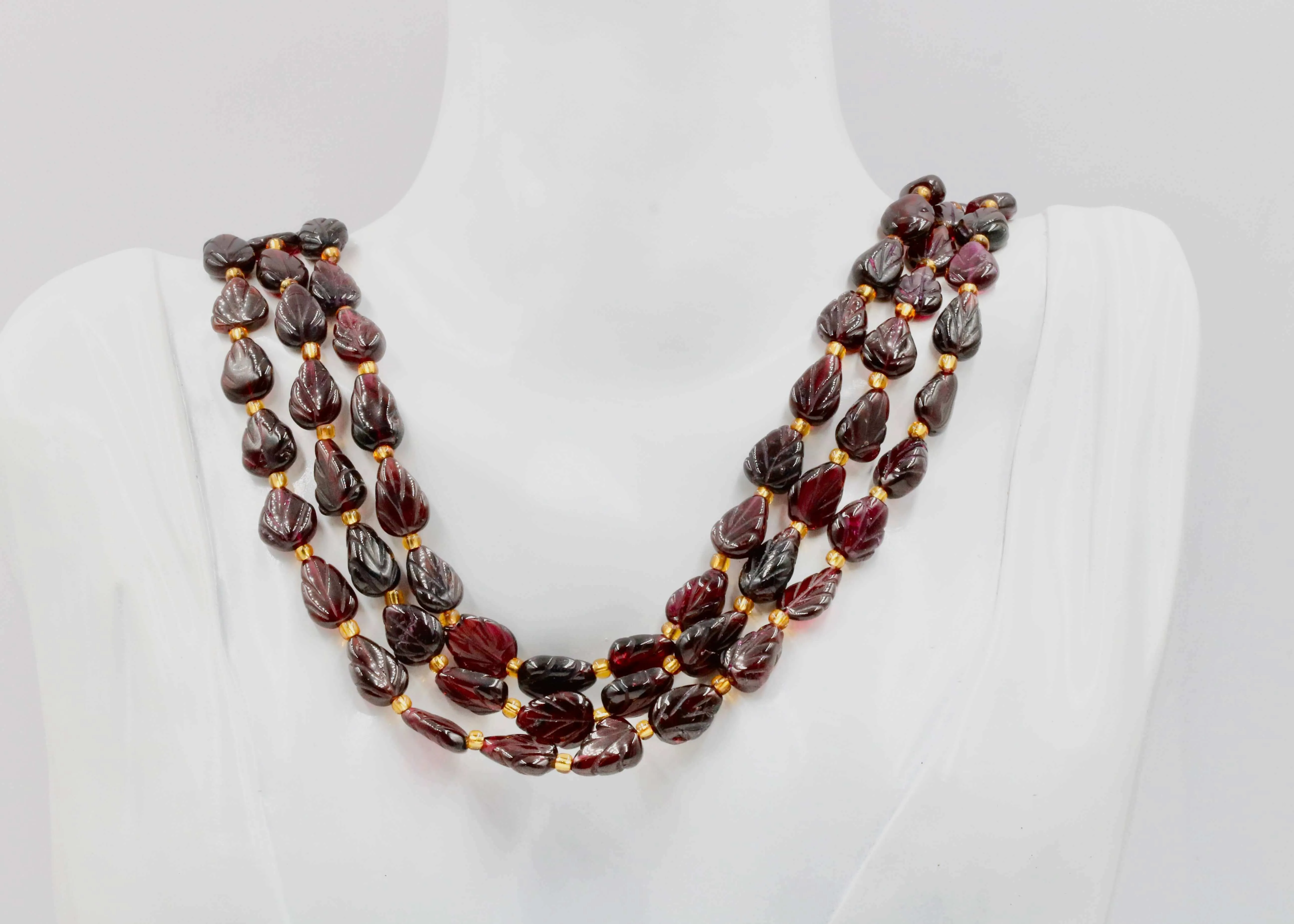 Natural Rhodolite Necklace Carved Leaf Garnet Necklace Beaded Gemstone Necklace Indian Necklace Sarafa Necklace Red Purple Garnet SKU 6142837