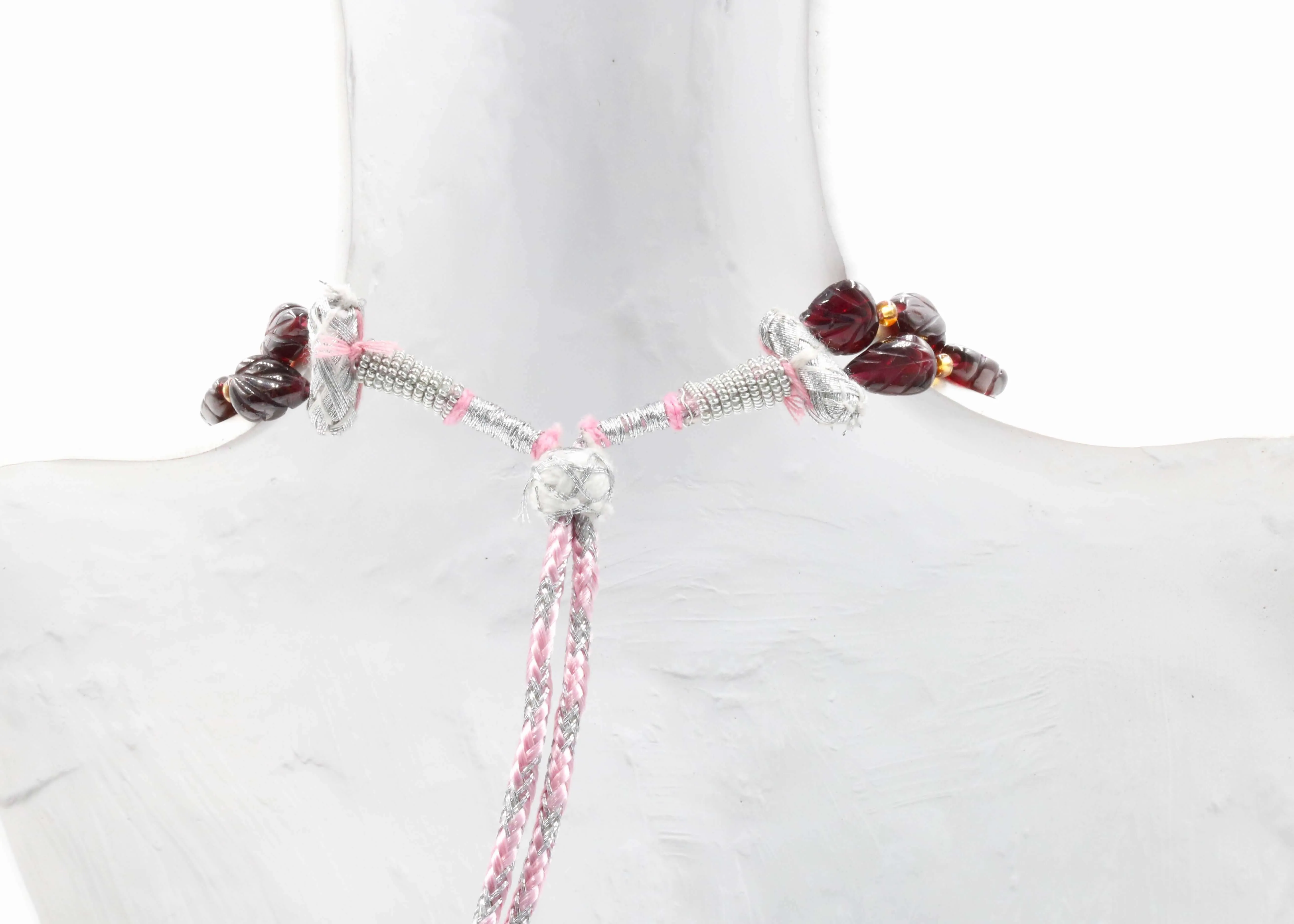 Natural Rhodolite Necklace Carved Leaf Garnet Necklace Beaded Gemstone Necklace Indian Necklace Sarafa Necklace Red Purple Garnet SKU 6142837