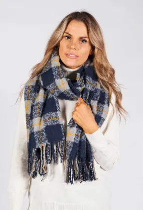 Navy and Grey Checked Scarf