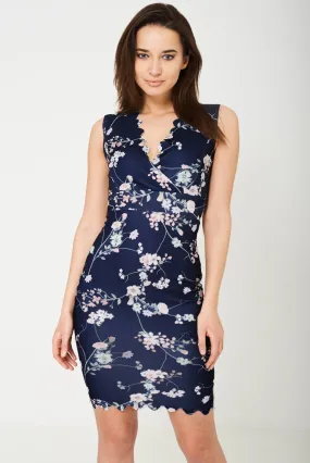 Navy Bodycon Dress in Floral Print