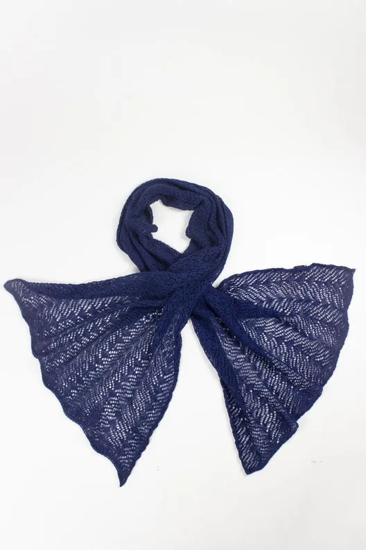 Navy Knit Lace Alpaca Scarf