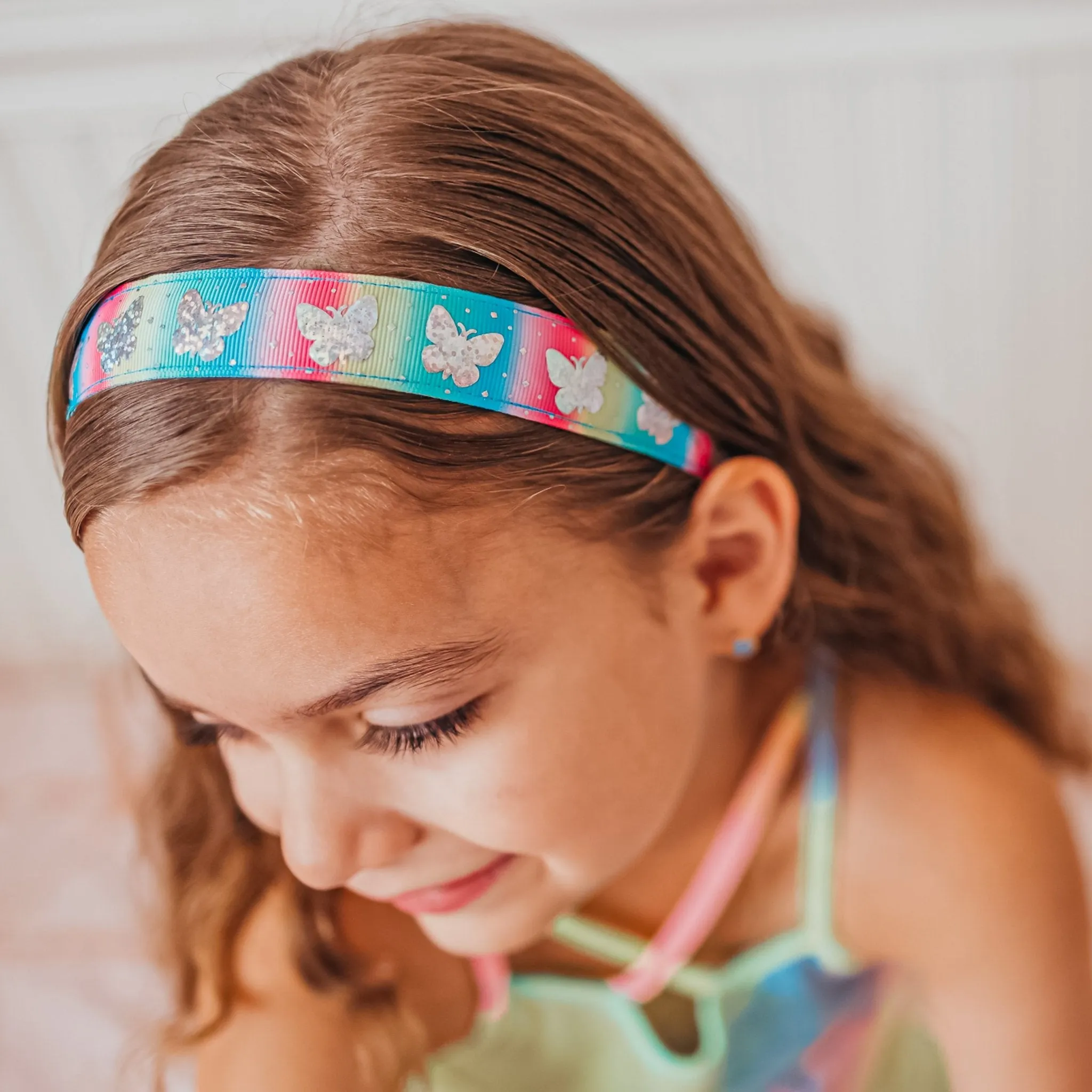 Non-slip Adjustable Holographic Butterfly Ribbon Headbands - Set of 6