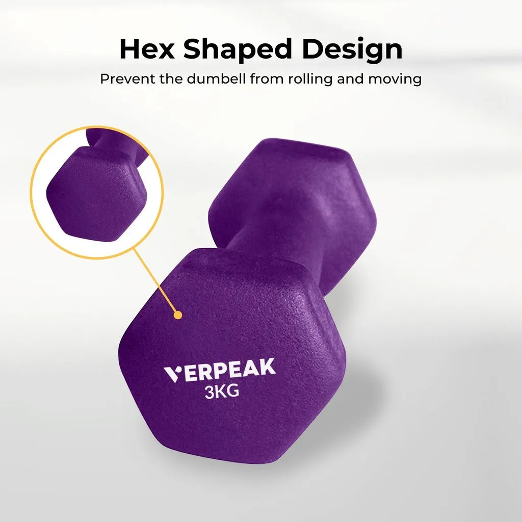 Non-Slip Neoprene Dumbbell Set 3kg x 2 - Purple, Verpeak