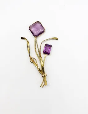 Pale Purple Twilight Stones Coro Sterling Vintage Floral Brooch