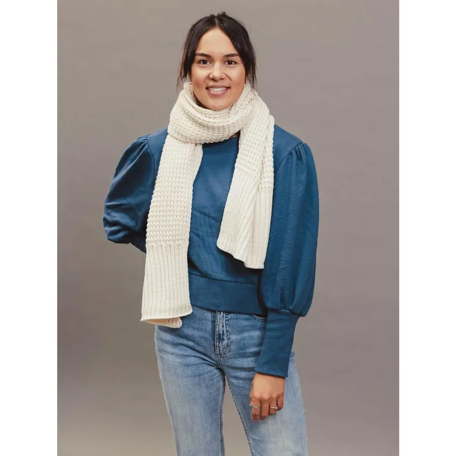 Pippa Waffle Knit Scarf – Cream