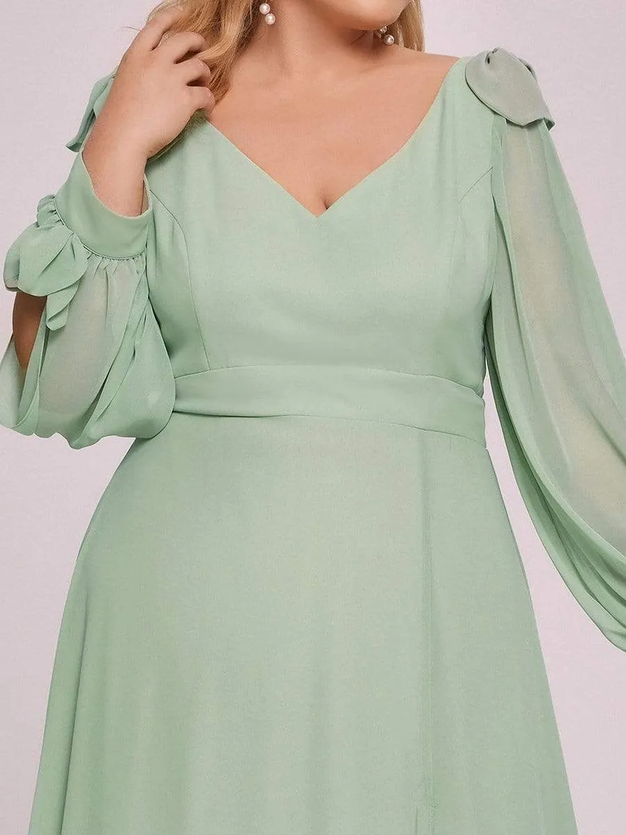 Plus Size Open Lantern Sleeve A-Line Bridesmaid Dress