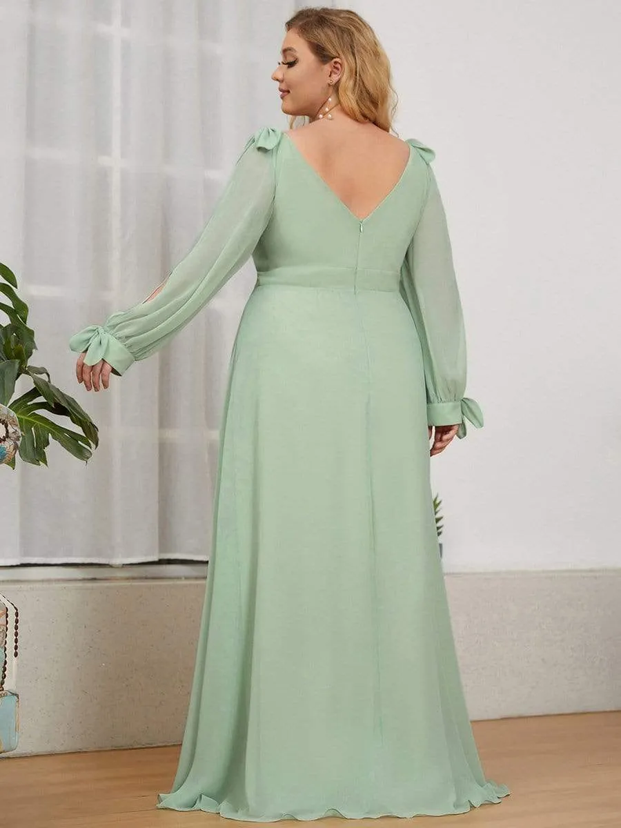 Plus Size Open Lantern Sleeve A-Line Bridesmaid Dress