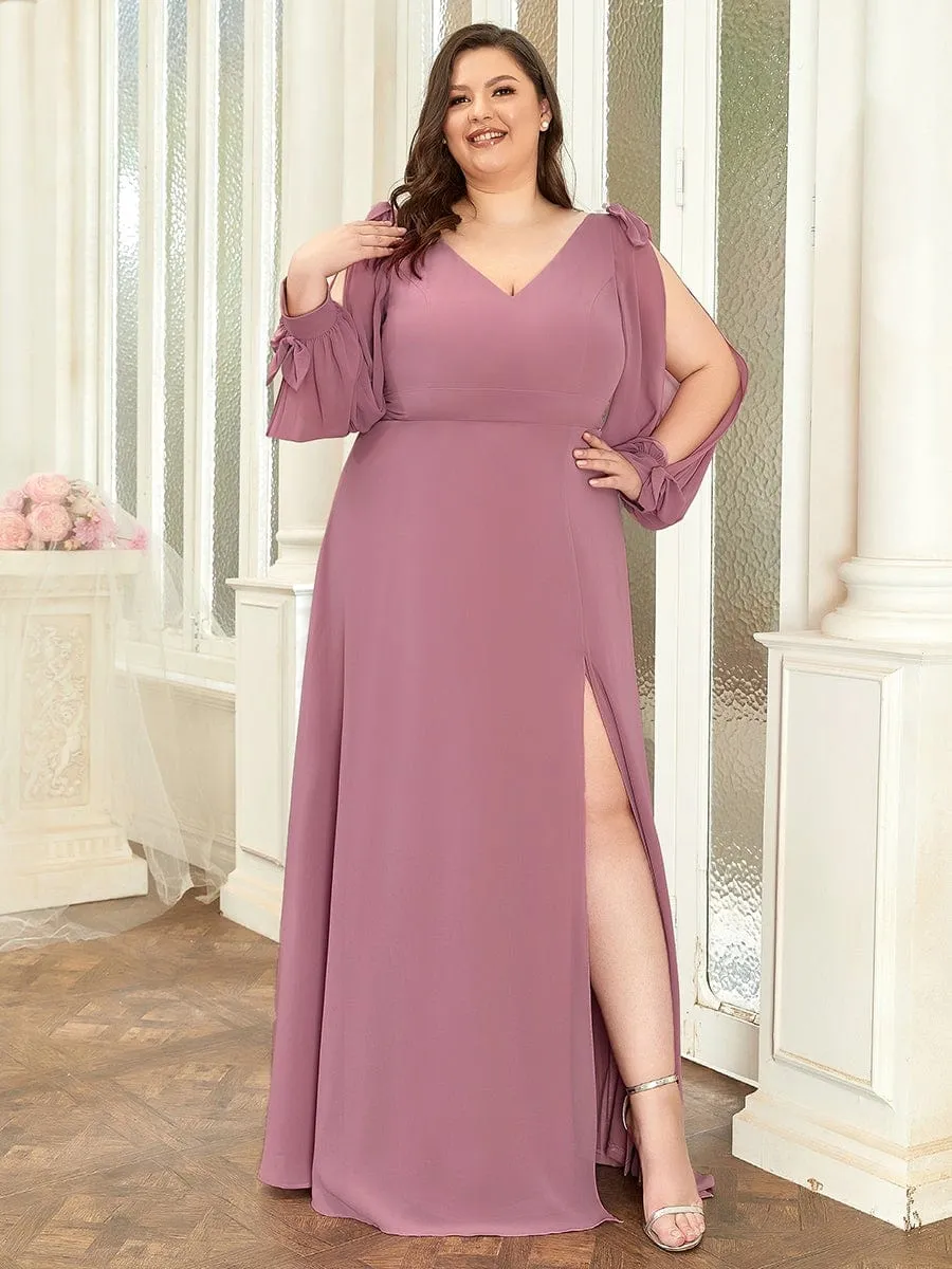 Plus Size Open Lantern Sleeve A-Line Bridesmaid Dress