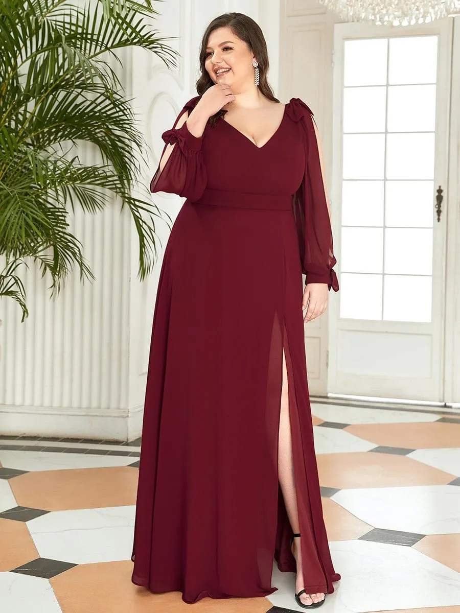 Plus Size Open Lantern Sleeve A-Line Bridesmaid Dress