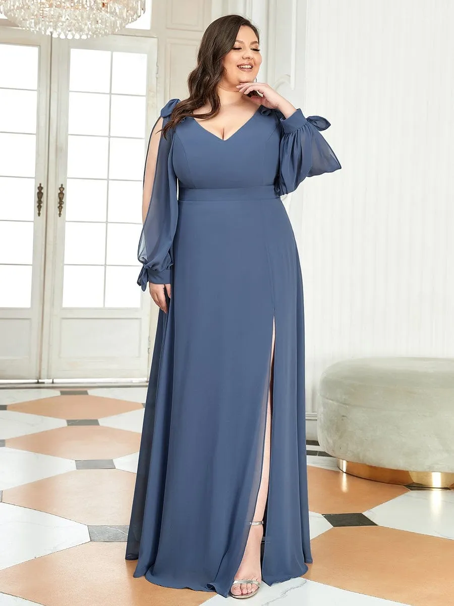 Plus Size Open Lantern Sleeve A-Line Bridesmaid Dress