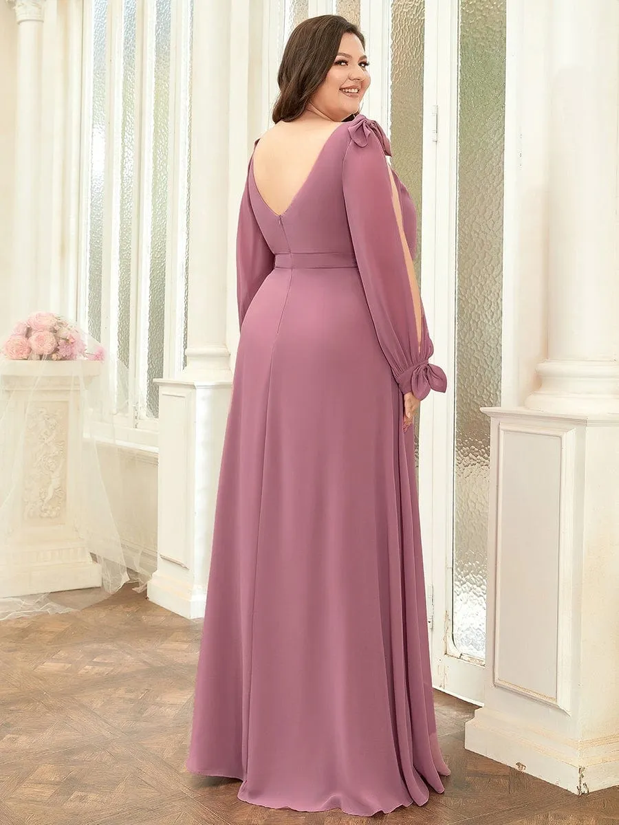 Plus Size Open Lantern Sleeve A-Line Bridesmaid Dress