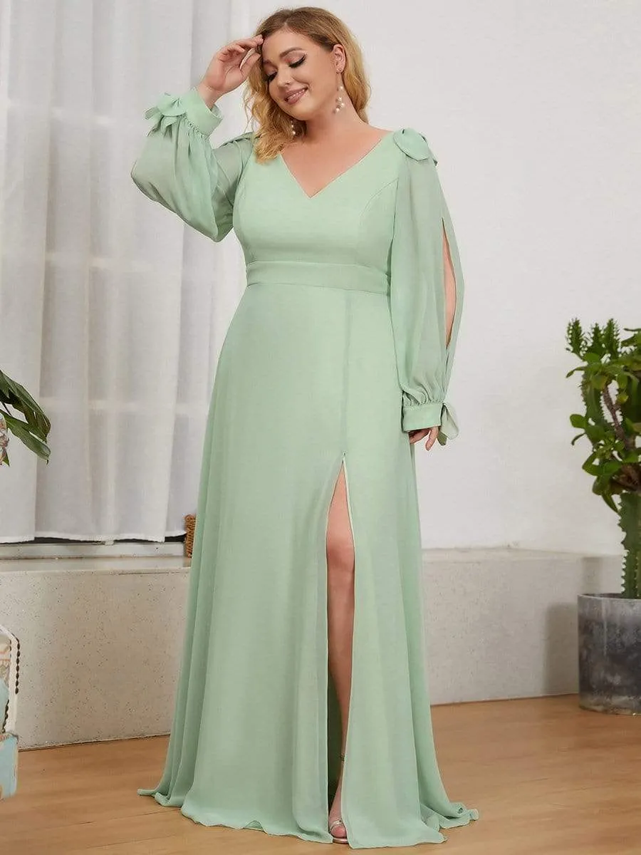 Plus Size Open Lantern Sleeve A-Line Bridesmaid Dress