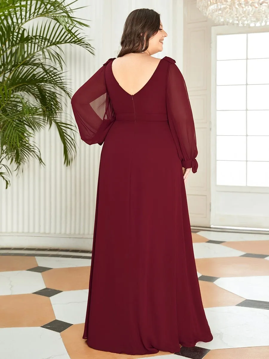 Plus Size Open Lantern Sleeve A-Line Bridesmaid Dress