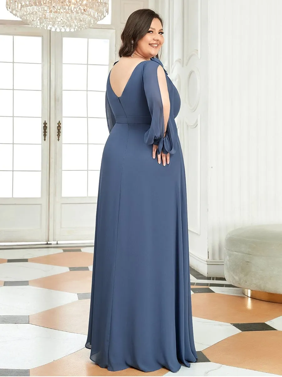 Plus Size Open Lantern Sleeve A-Line Bridesmaid Dress