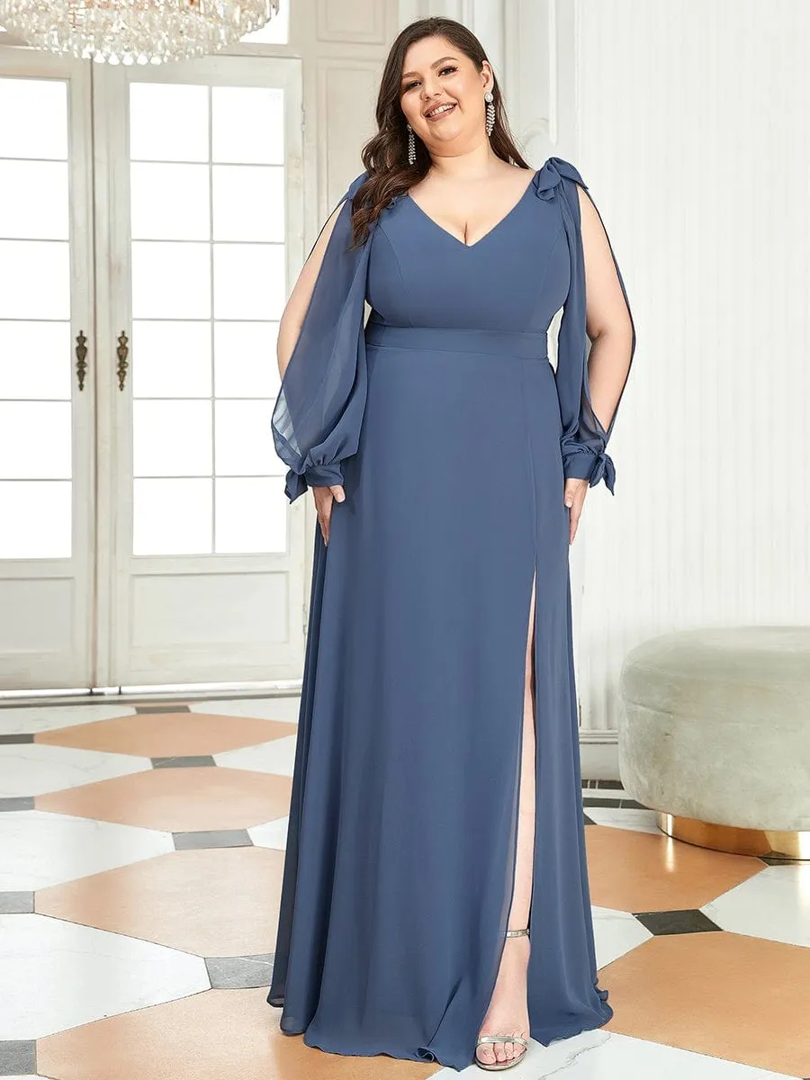 Plus Size Open Lantern Sleeve A-Line Bridesmaid Dress