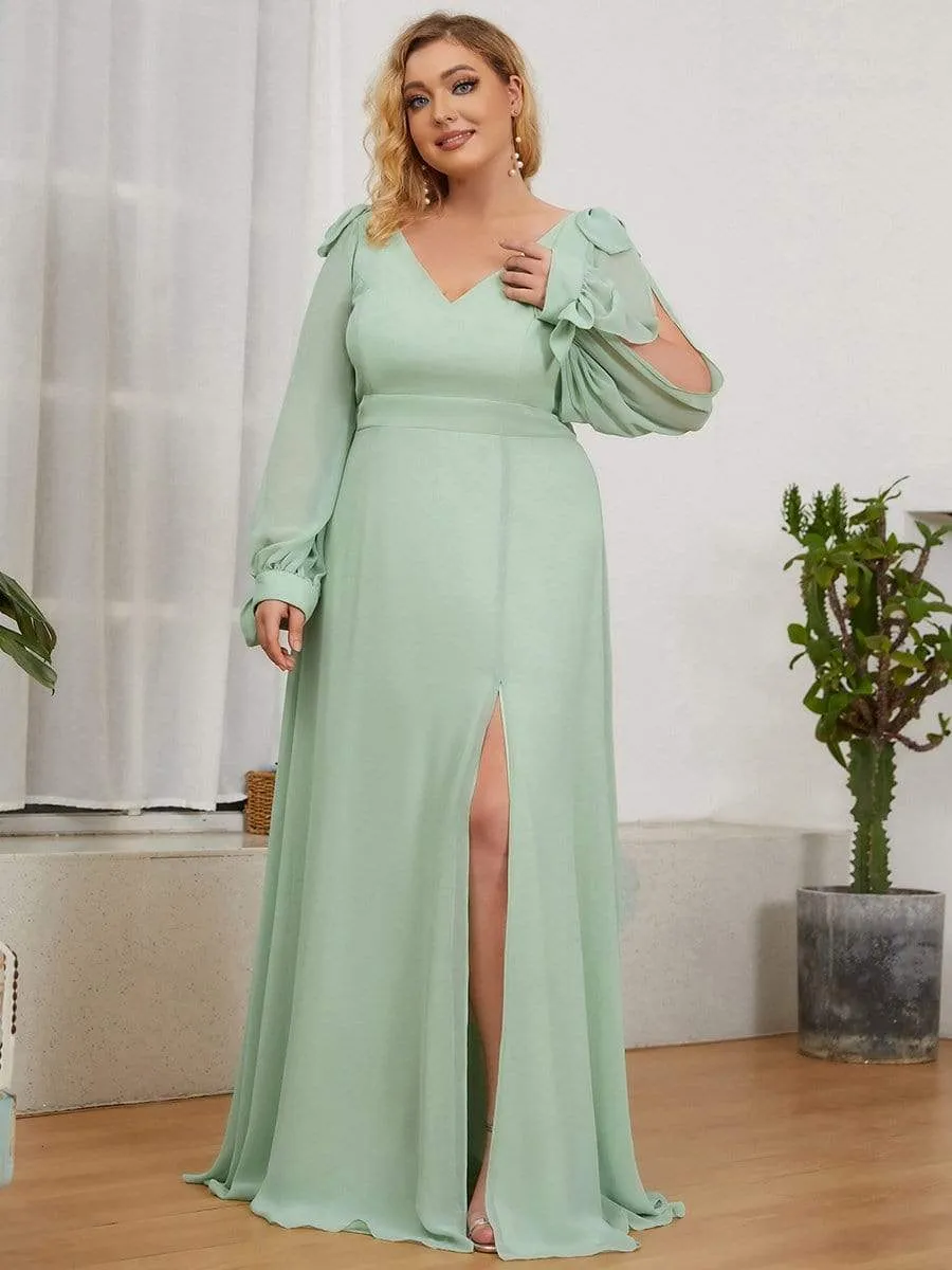 Plus Size Open Lantern Sleeve A-Line Bridesmaid Dress