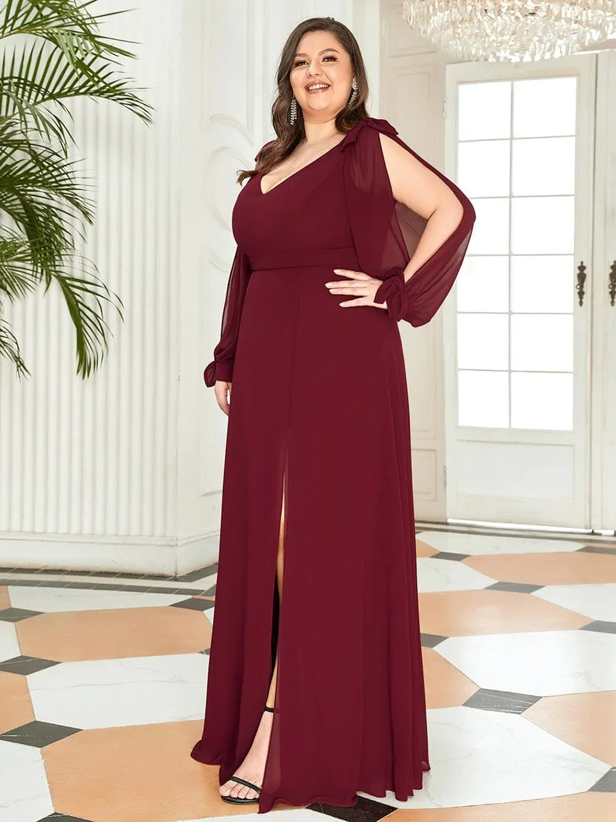 Plus Size Open Lantern Sleeve A-Line Bridesmaid Dress