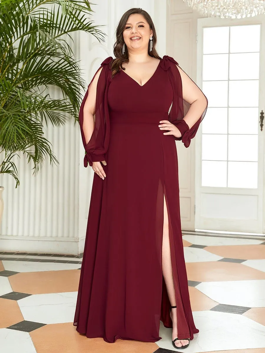 Plus Size Open Lantern Sleeve A-Line Bridesmaid Dress