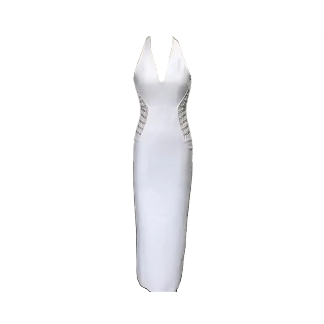 Pre Order:  Hot Diamond V-Neck Long Slit Bandage Dress