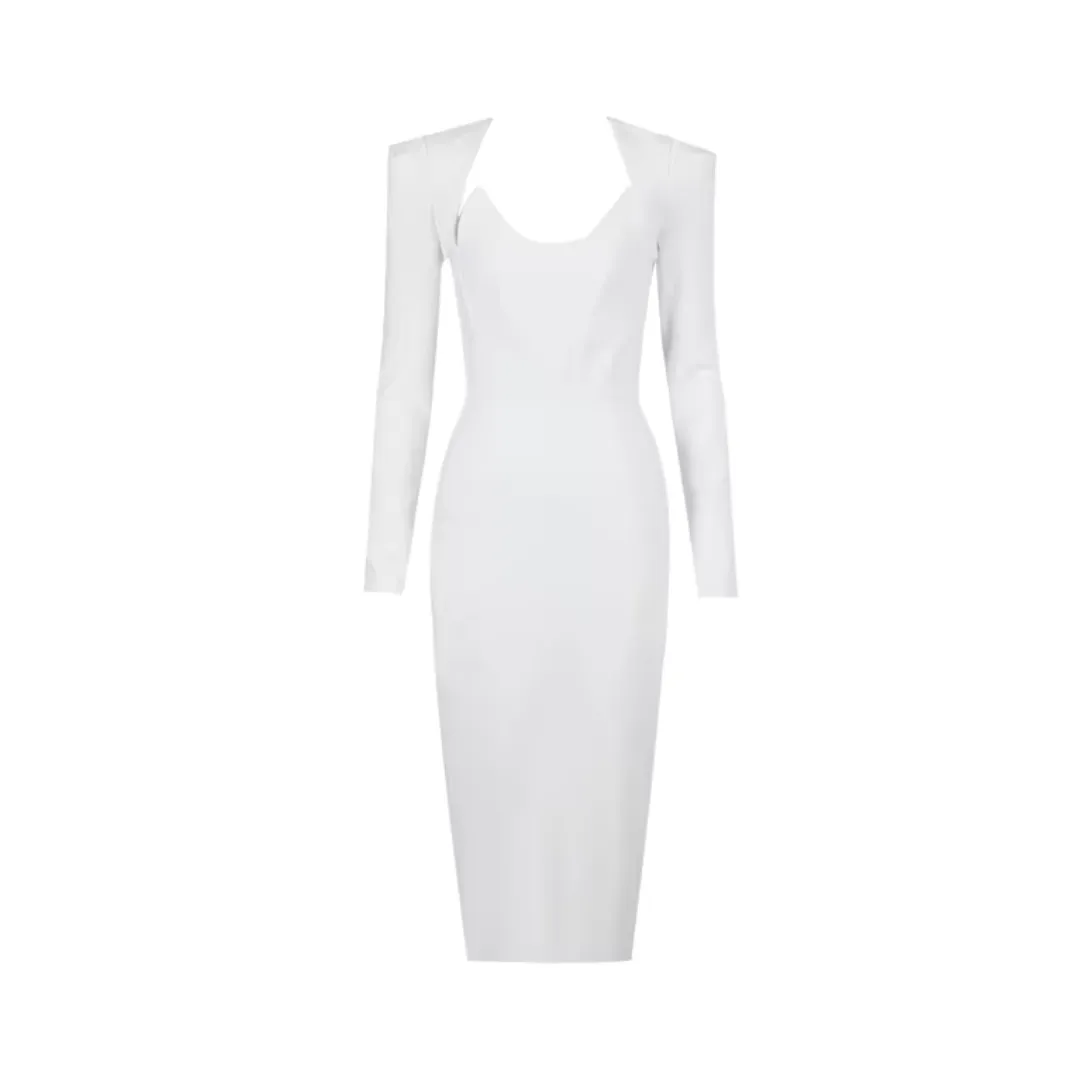 Pre Order:  Minimalist Solid Bandage Long Sleeved Mid-Length Dress