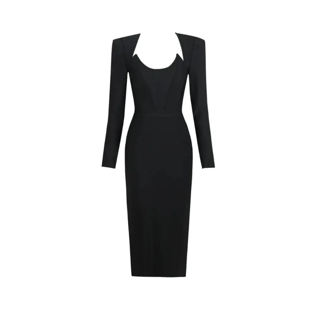 Pre Order:  Minimalist Solid Bandage Long Sleeved Mid-Length Dress