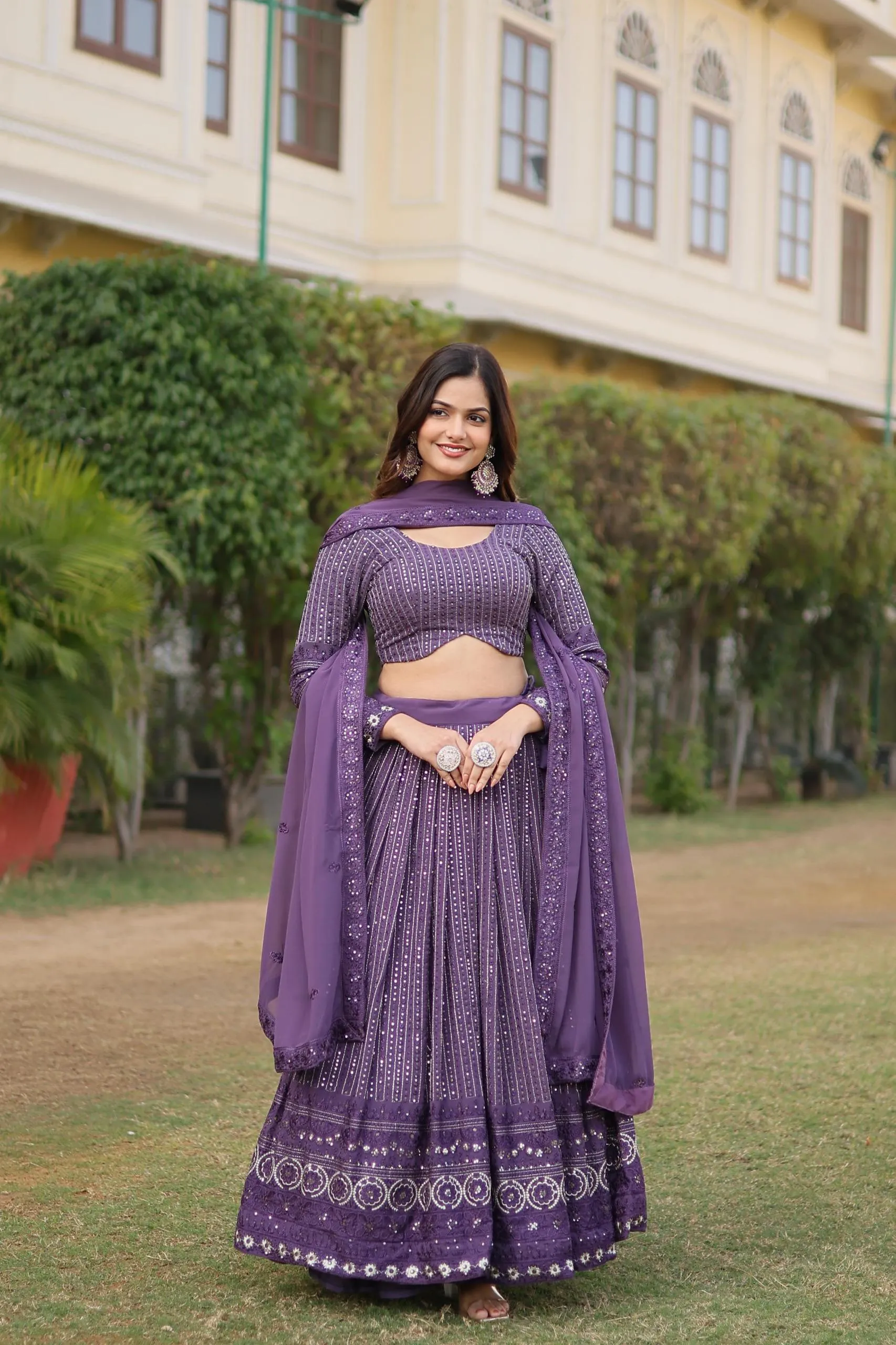 Purple Embellished Georgette Lehenga