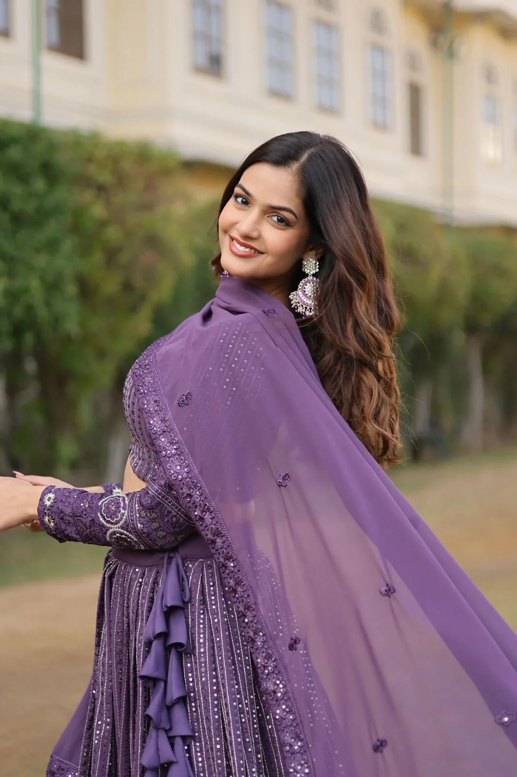 Purple Embellished Georgette Lehenga