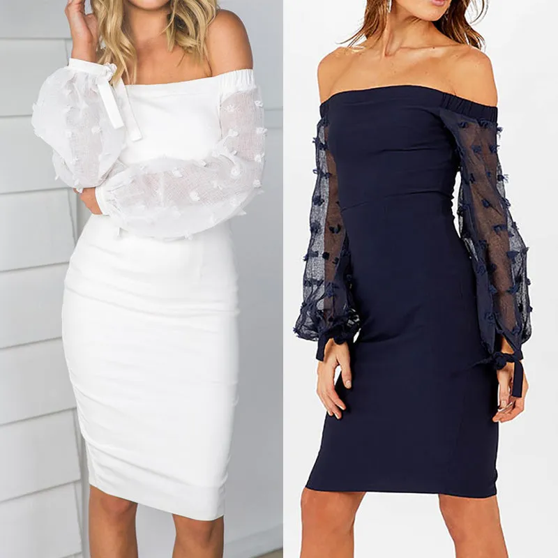 "Mira" off the shoulder sheer sleeve bodycon dress