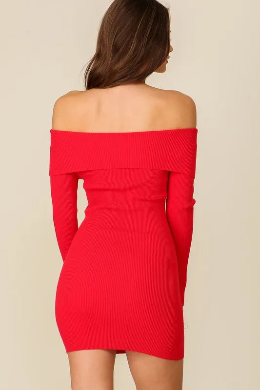 Red Bare Elegance Off Shoulder Bodycon Dress