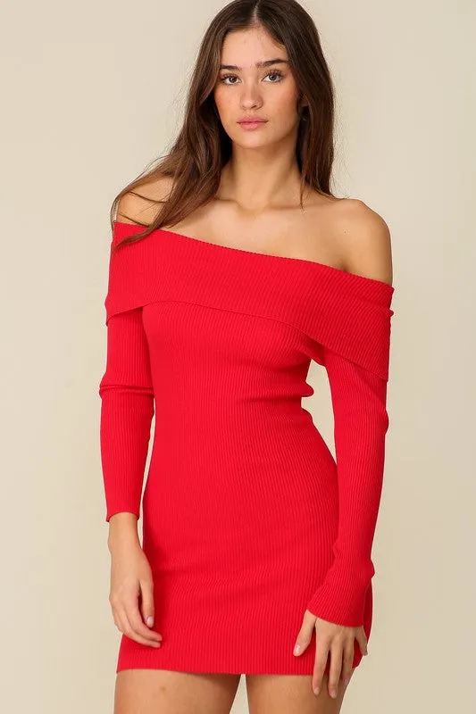 Red Bare Elegance Off Shoulder Bodycon Dress