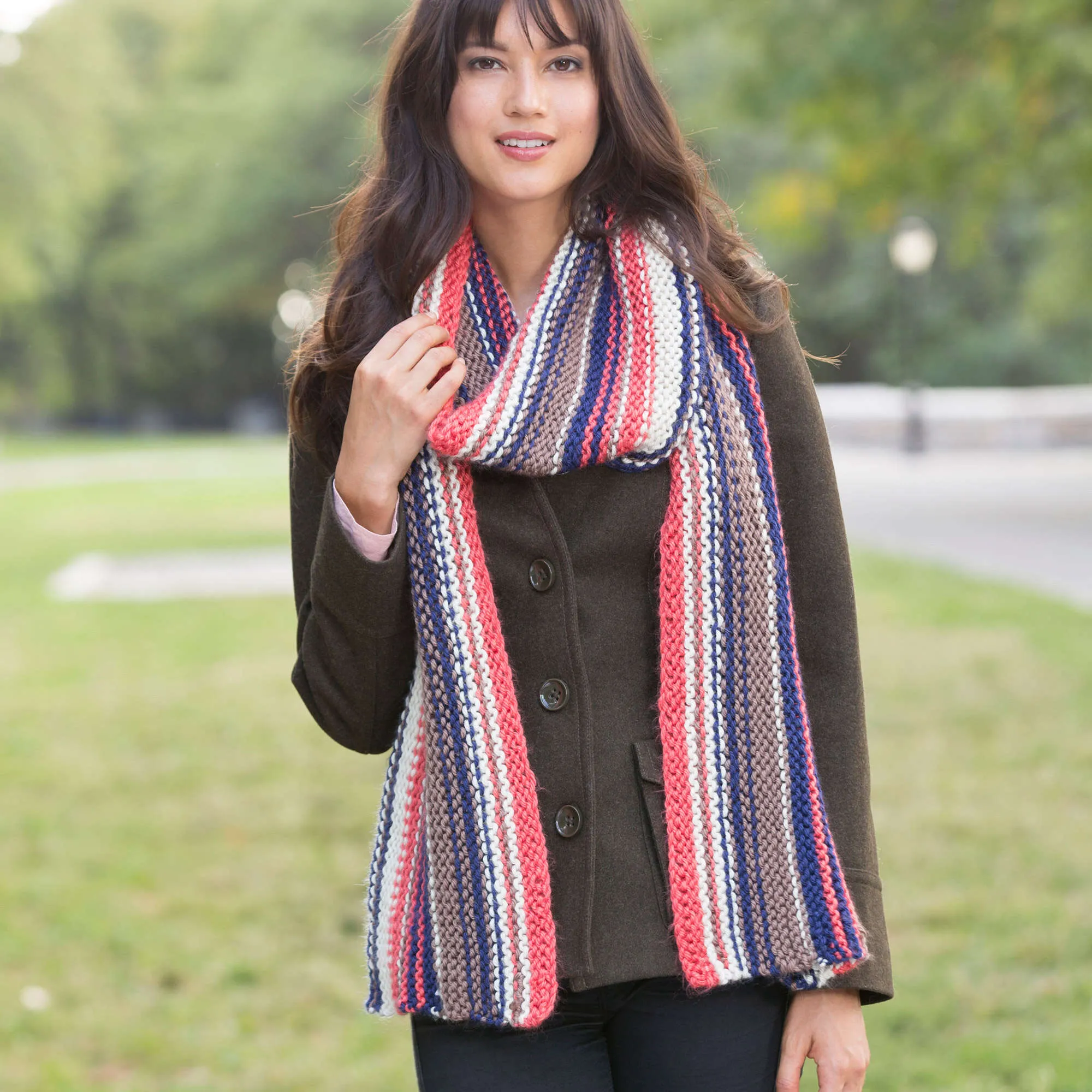 Red Heart Knit Market Square Striped Scarf