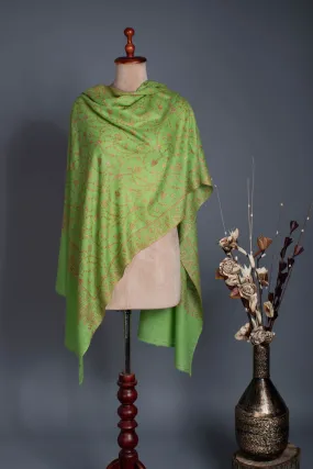 Sheen Green Cashmere Scarf Enhanced with Pink Hue Embroidery - HONDURAS