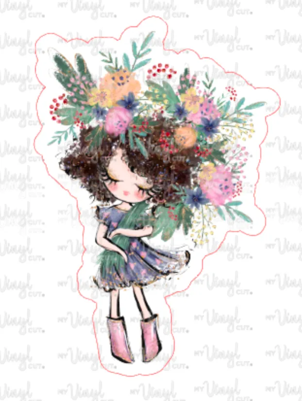 Sticker 3A Garden Girl with Curly Brown Hair